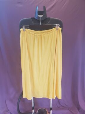 Vintage Yellow Knit Pull-On Midi Skirt Elastic Waist Gathered A-Line Retro